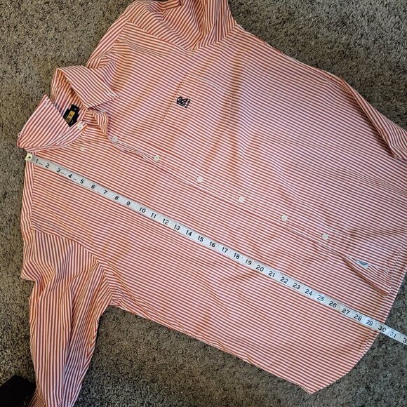 Vintage Ralph Lauren Rugby Orange Striped Cotton Long Sleeve Collared Shirt L - Picture 13 of 14